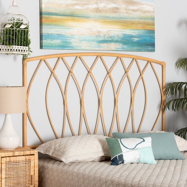 Halia Modern Bohemian Natural Brown Rattan Queen Size Wallmount Headboard, Baxton Studio, Mfr#: 211-12751-ZORO